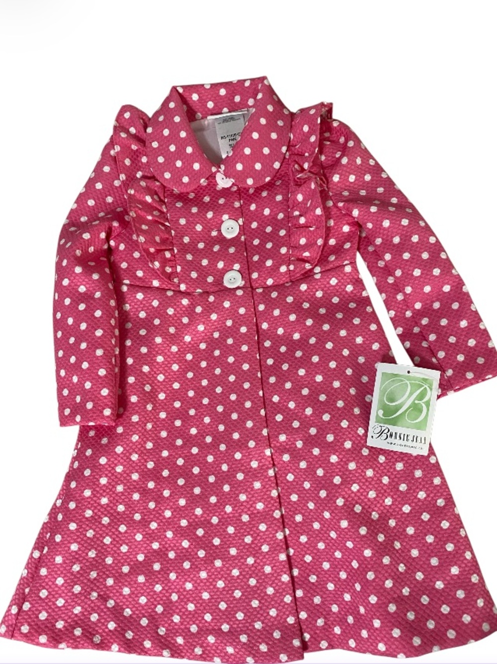 New-Bonnie Jean Pink White Polka Dot Dressy Coat  Size 5